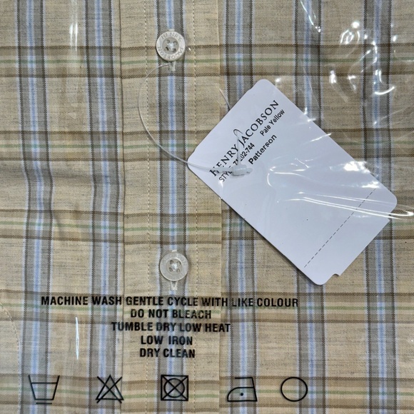 New Henry Jacobson, size Large, 100% cotton tan plaid woven sport shirt - Picture 4 of 5